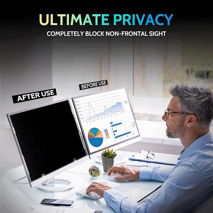 [2 Pack] 34 Inch Privacy Screen for Computer Curved Monitor 21:9 Aspect Ratio, Eye Protection Anti Blue Light Glare Shield, 34inch Removable Black Blackout Anti Spy Desktop Security Private Filter