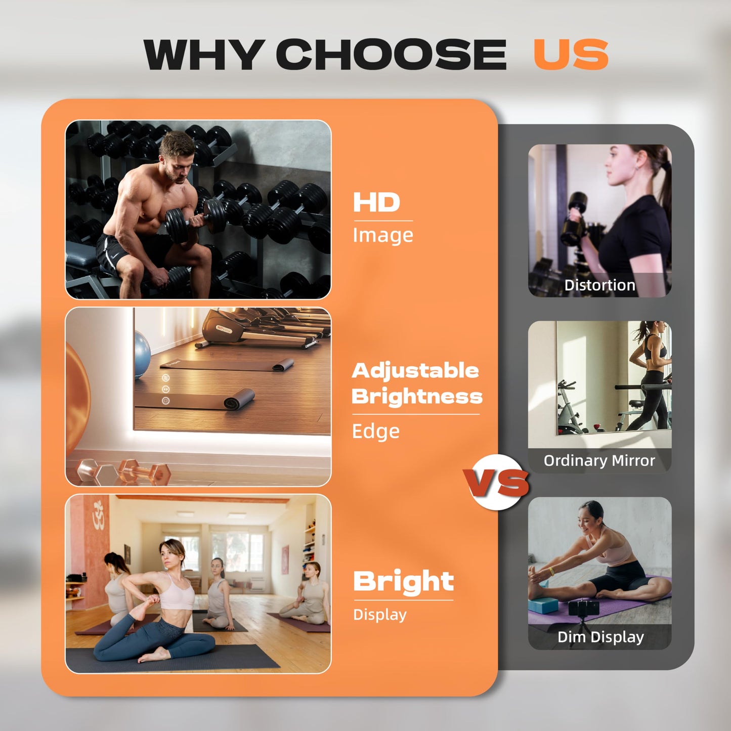 Hasipu 48''x 30'' Home Gym Mirror with Lights Dimmable Anti-Fog Large Full Length Wall Mounted Full Body Mirror for Yoga Dance Fitness Exercise Studio Bedroom Garage, Tempered Glass Workout Mirrors