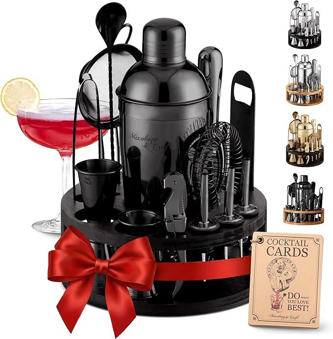 Mixology & Craft Bartender Kit – 15 Piece Cocktail Shaker Set with Bamboo Stand | Complete Cocktail Kit Gift Set | Top Bar...