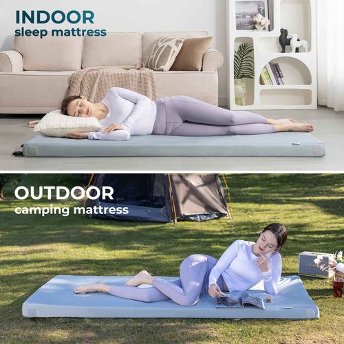 Kingfun Memory Foam Camping Sleeping Pad, CertiPUR-US Camping Mattress Waterproof Roll Up Mattress Guest Bed, Thick Floor Sleeping Mat for Car for Adults with Travel Bag