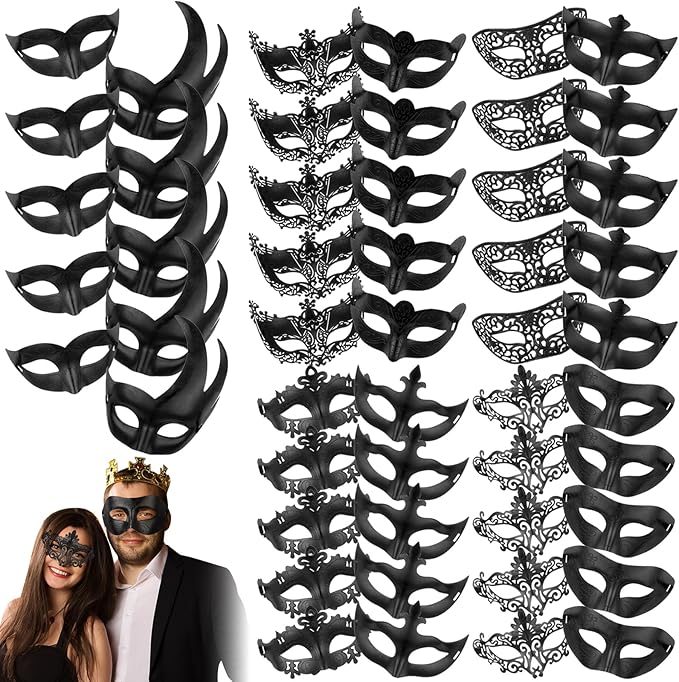 Jenaai 50 Pcs Couple Masquerade Mask Venetian Mardi Gras Halloween Carnival Mask for Women and Men Costume Ball Party