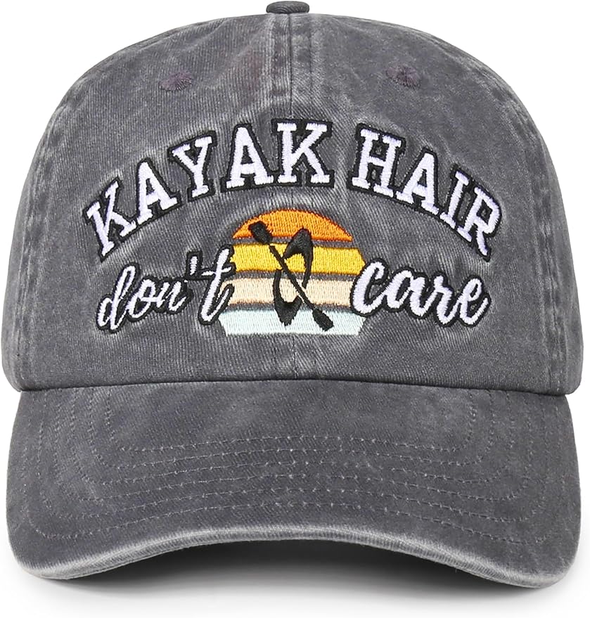 InnoBeta Kayak Gifts, Lake Hats for Women, Kayak Accessories - Kayak Hair Don't Care Baseball Cap Grey