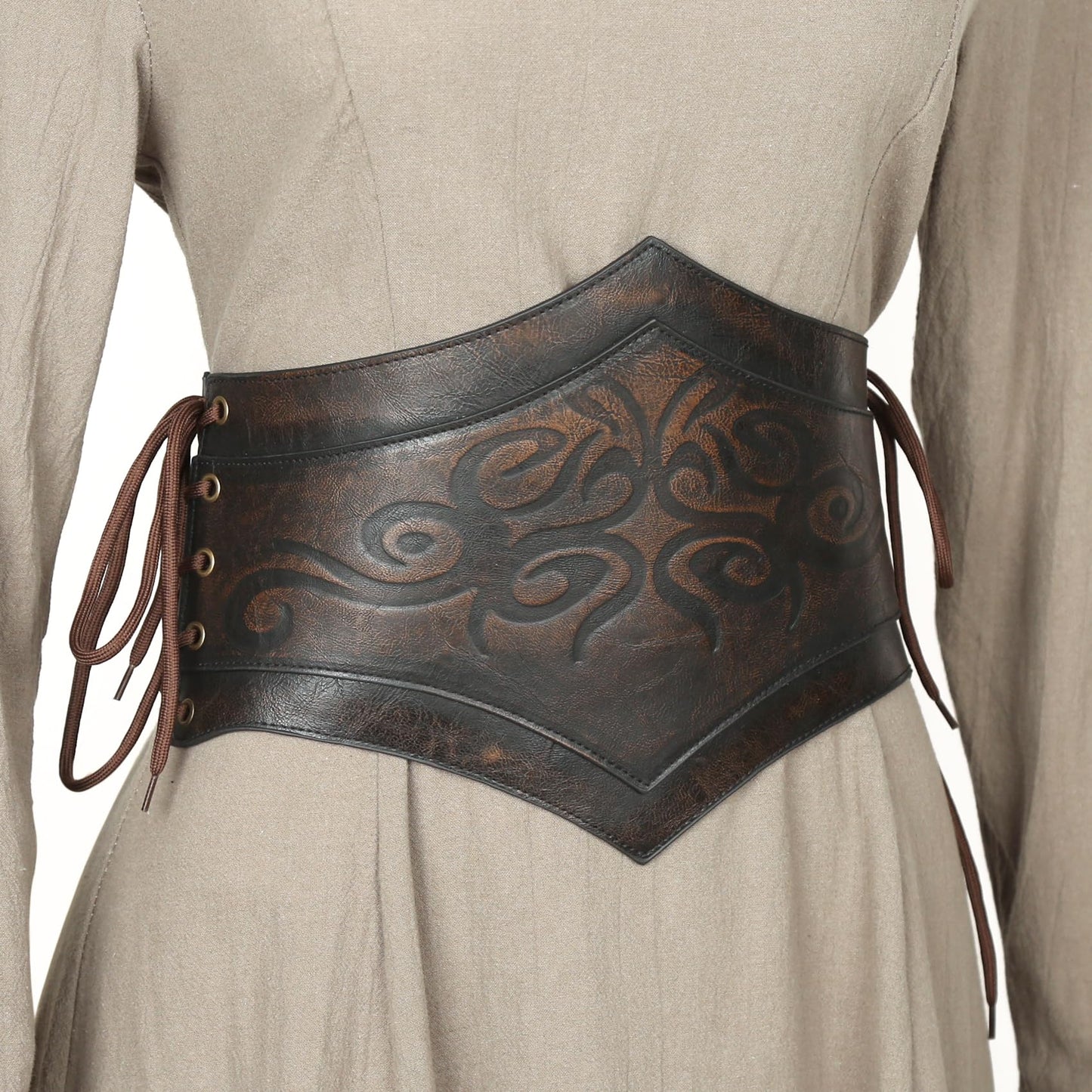 Joukavor Women's Viking Leather Corset Belt Medieval Cinch Belt Renaissance for Halloween (Brown, XXL)