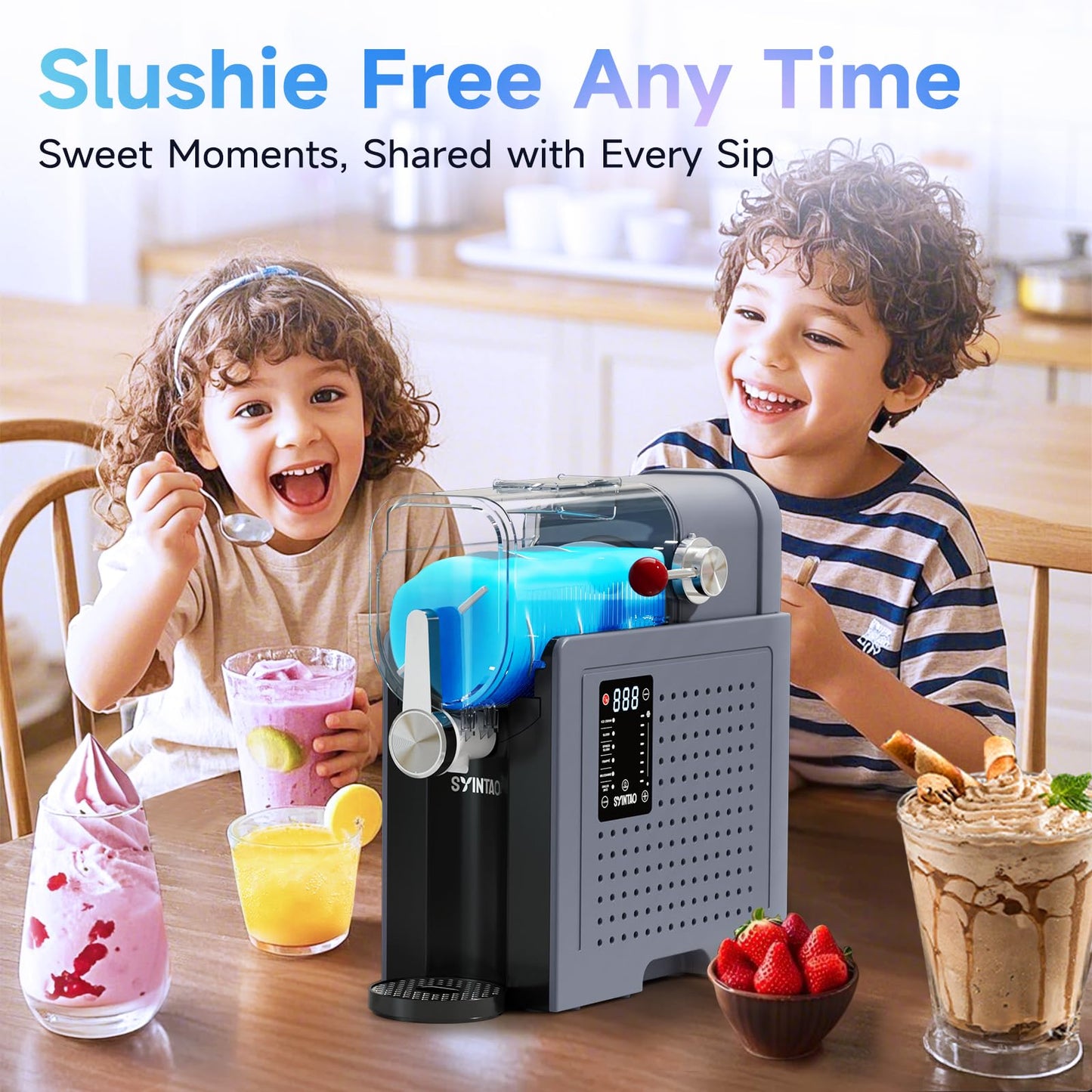 Slushie Machine – No Ice Needed, 88oz Frozen Drink & Soft Serve Ice Cream Machine. Slushy Machine For Home with LED Display, One-Touch Reservation & 6 Pre-set Programs for Frozen Margaritas, Frappés