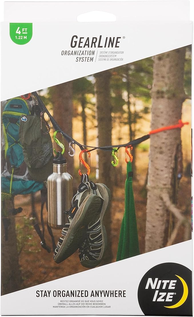 Nite Ize GearLine Hanging Organization System - Gear Ties for Camping, Hiking & Outdoor Activities - Webbing Line with S-B...
