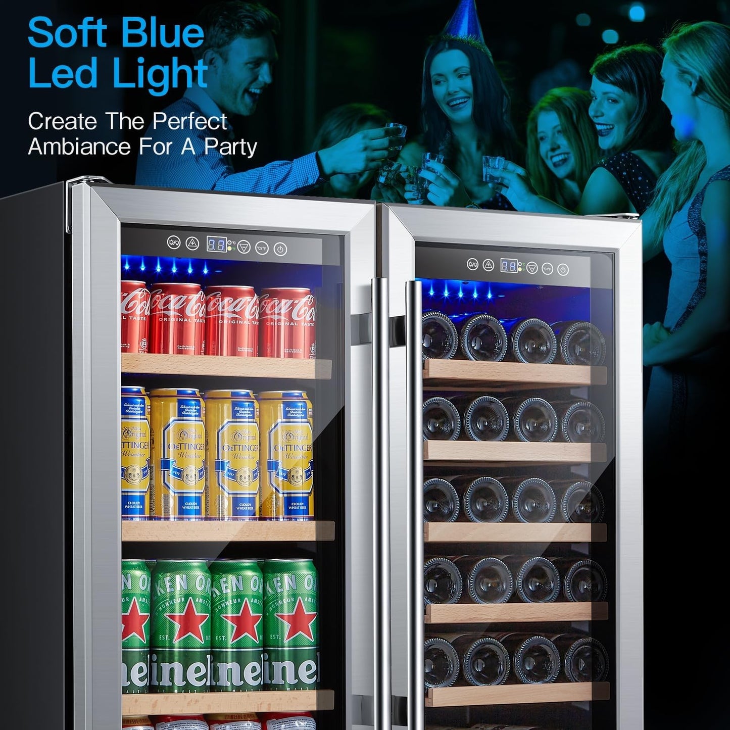 AAOBOSI 30 Inch Dual Zone Wine and Beverage Cooler,28 Bottles & 110 Cans Wine Fridge,Built-in and Freestanding,Removable Fashion Wooden Frame,Intelligent Digital Temperatrue Control,Low Noise