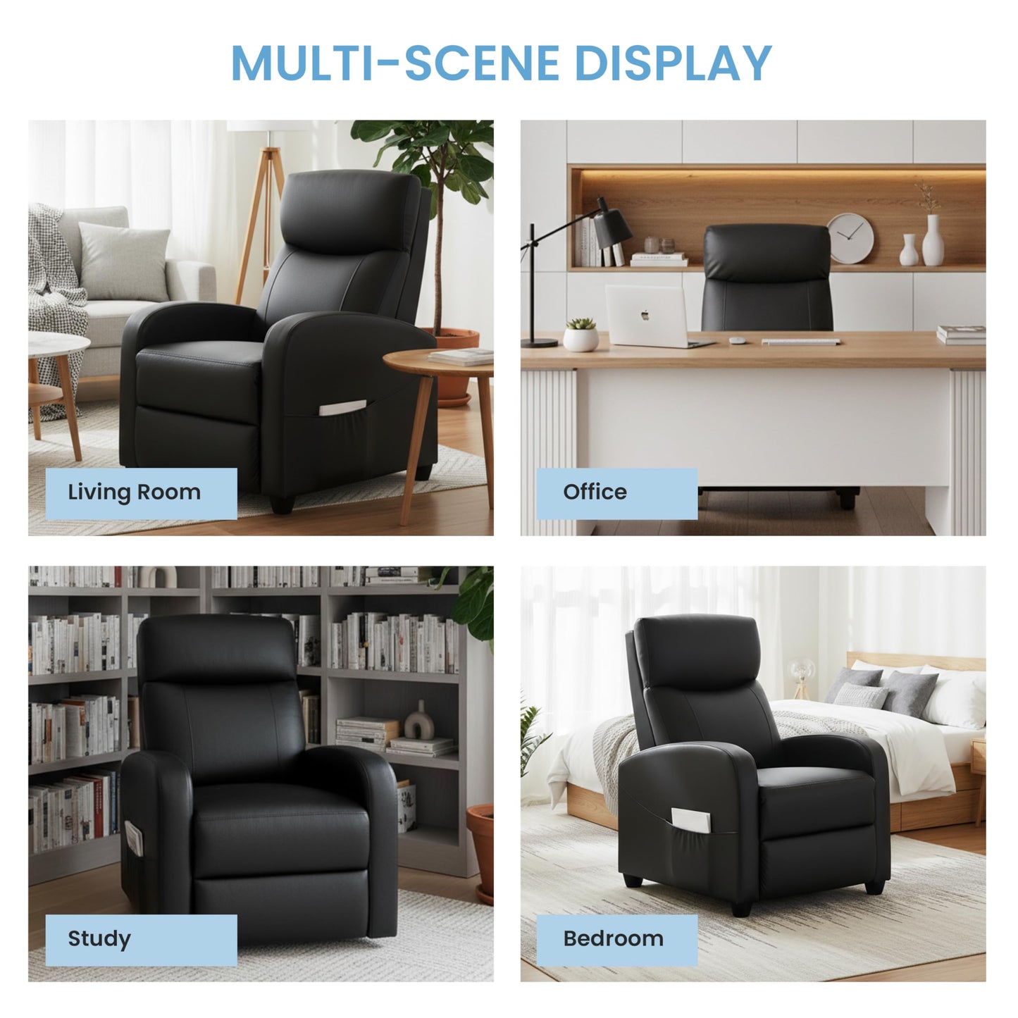 Simple Deluxe Recliner Chair - Adjustable Push Back PU Leather Recliner, Plush Reading Chair & Luxe Sofa Chair for Living Room Chairs or Bedroom Chair, Single Recliner for Home Theater
