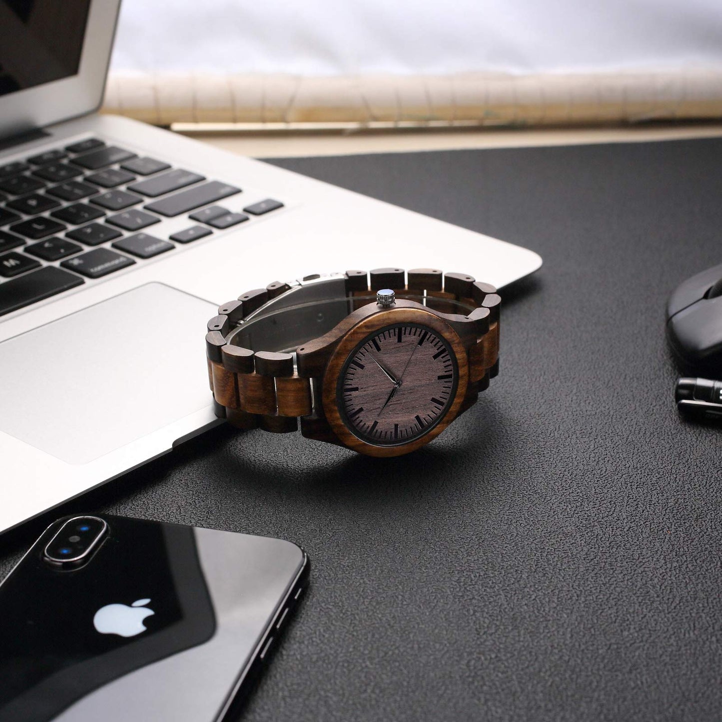 Fodiyaer Engraved Wood Watch for Boyfriend Men Husband Him As Personalized Anniversary Christmas Birthday Father Day Wooden Gifts Idea, Brown, I Love You More Every Day