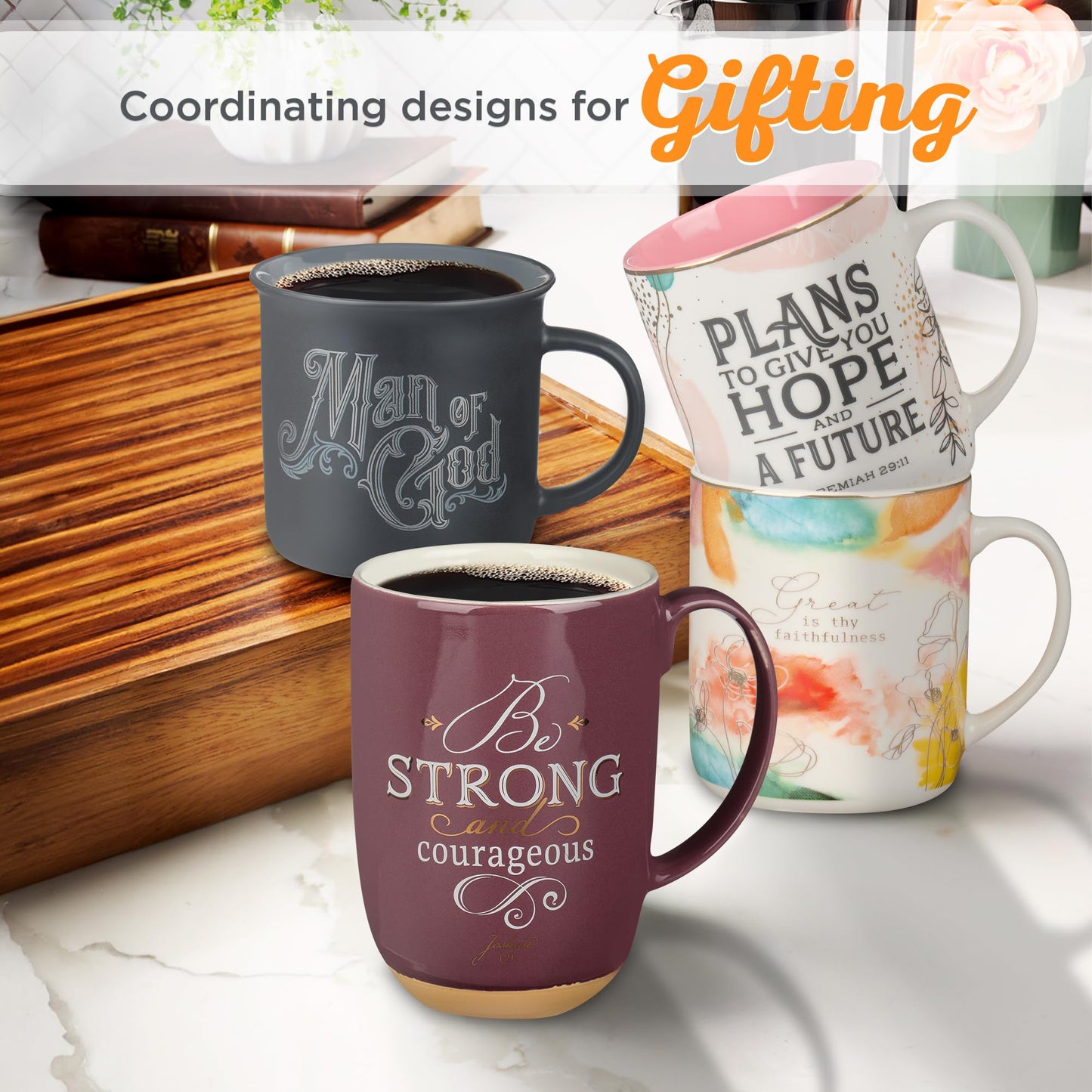 Christian Art Gifts Charcoal Gray Camp-Style Ceramic Coffee Mug – 13 oz. Lead and Cadmium-Free Non-Toxic Inspirational Scripture Coffee and Tea Mug for Men with Bible Verse: Man of God –1 Timothy 6:11