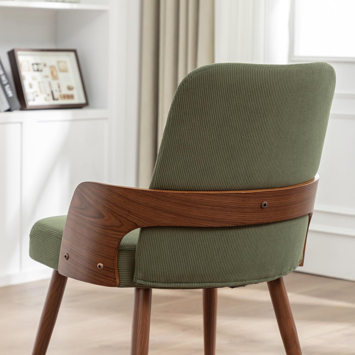YOUUGIOR Dining Room Chairs Set of 2,Mid Century Modern Kitchen Chairs,Green Corduroy Fabric Upholstered Accent Chairs,Metal Legs Wooden Desk Chairs,Armless and No Wheels for Kitchen Dining Room