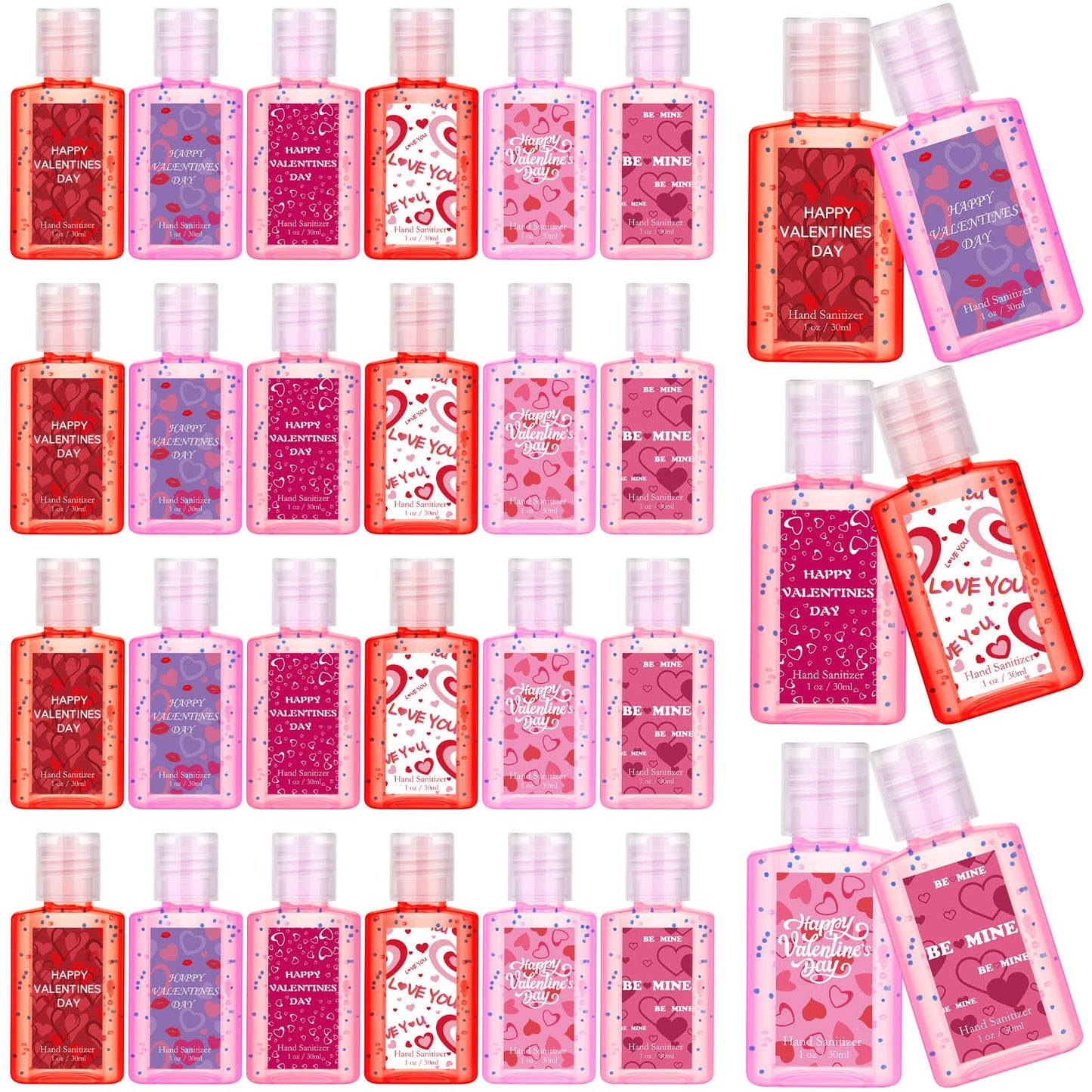 24 Pack Valentines Mini Hand Sanitizers Bulk Travel Size 1 oz Small Hand Sanitizer Gel Scented Heart Conversation Valentines Gifts Favor Galentines Day Gift Basket Stuffer Adult Teacher Women Wife