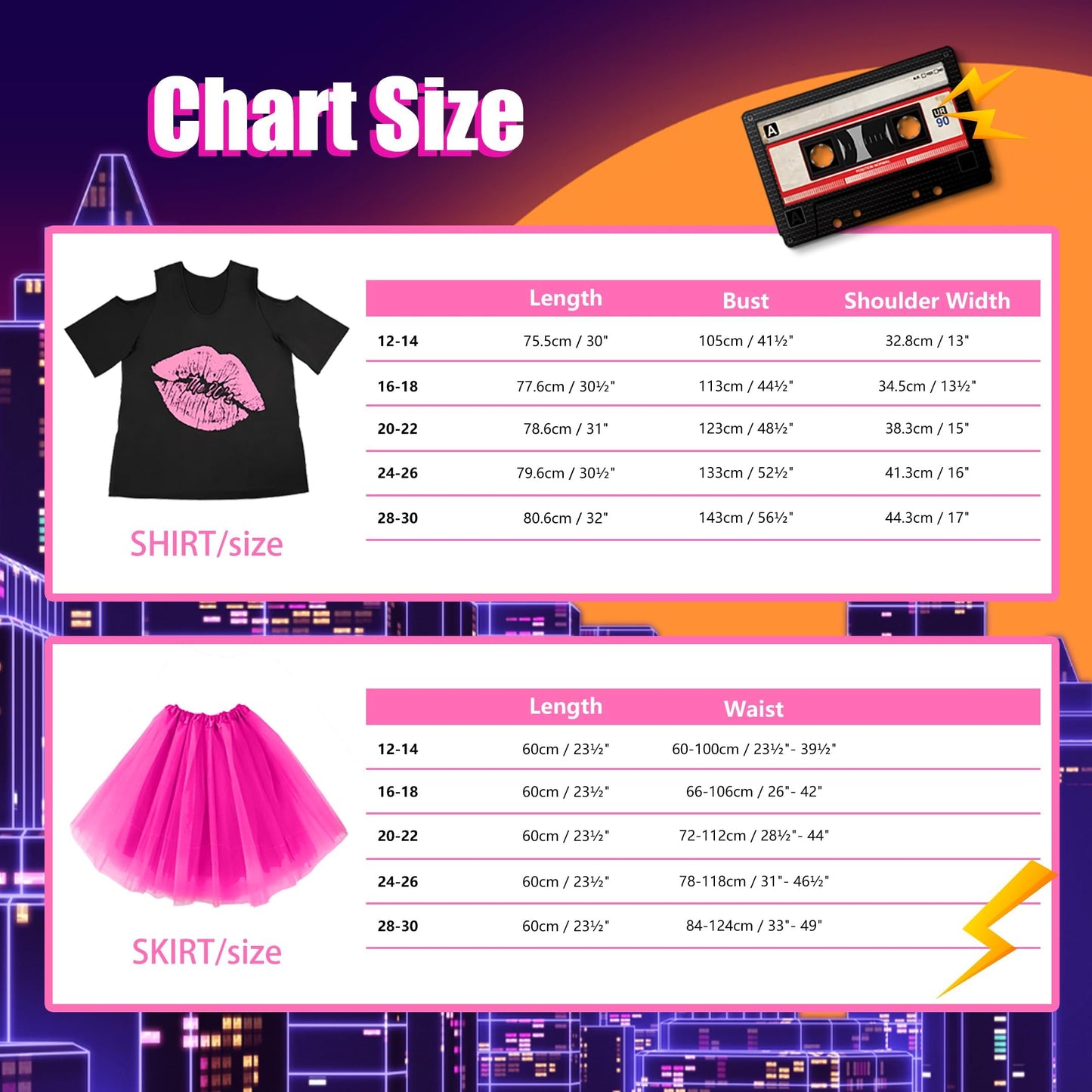 Yoody 80s Outfit for Women Plus Size 80s Costumes Oversized Shirts Tutu Set 12-14