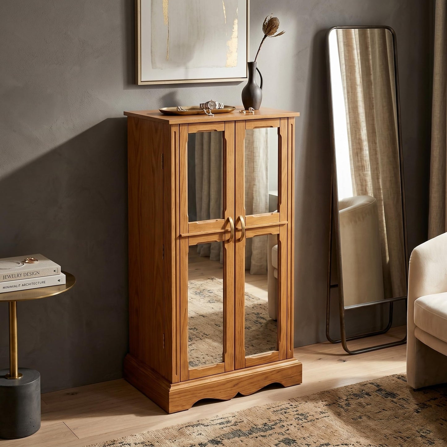 Hives & Honey Chelsea Standing Jewelry Armoire Cabinet, Jewelry Storage Organizer with Top Flip Mirror, 2 Doors, 7 Drawers, Jewelry Chest Armoire, Jewelry Box for Necklace, Earring, Bracelet, Walnut