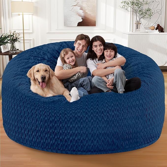 6FT Bean Bag Chair,Giant Bean Bag Chairs for Adults,Big Bean Bags with Memory Foam Filled, Large Beanbag Chairs with Chevron Plush Cover-Blue