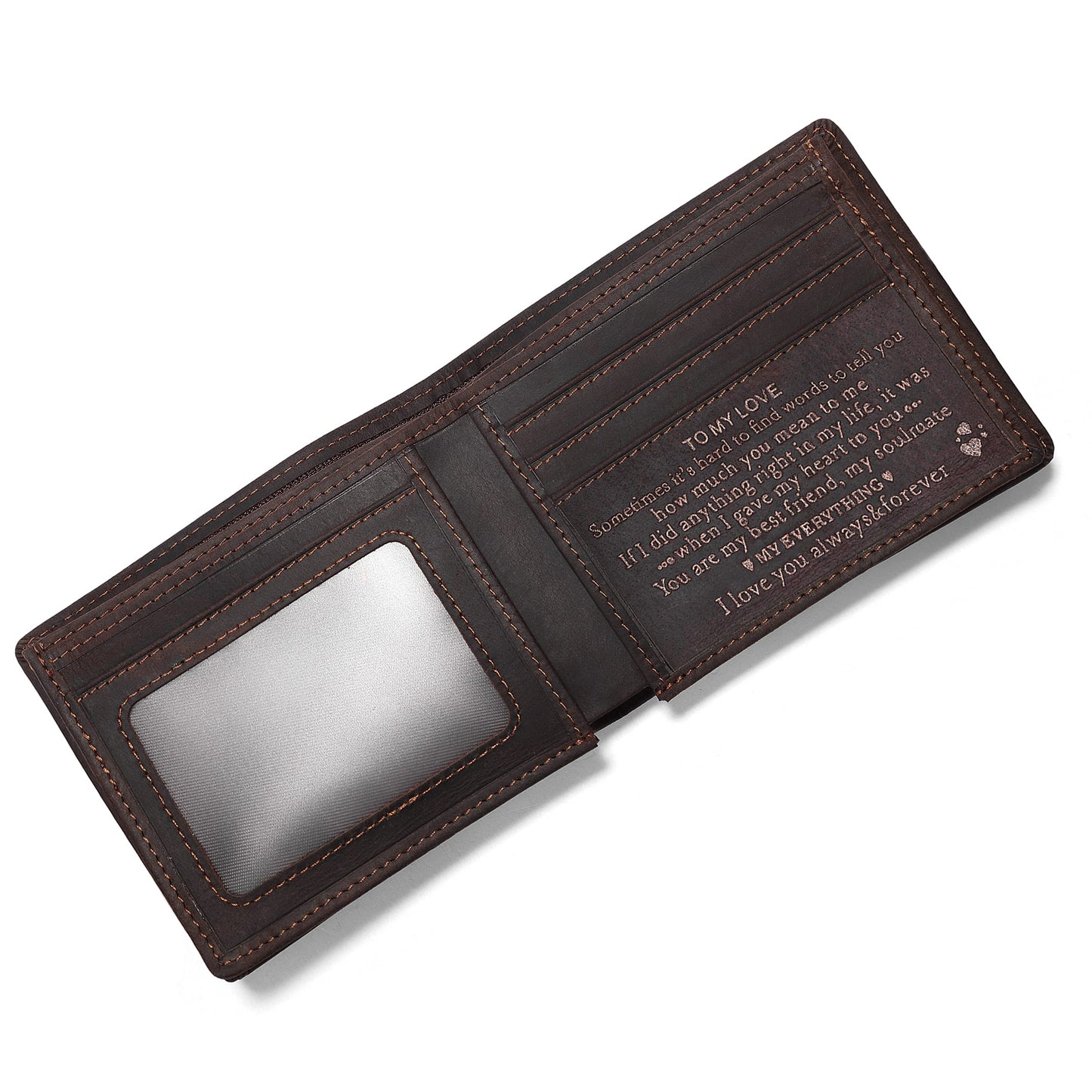Personalized Engraved Wallet for Boyfriend Husband from Wife Girlfriend - Anniversary Christmas Valentines Day Birthday Wedding - I Love You - Men Bifold Leather Wallets for Him
