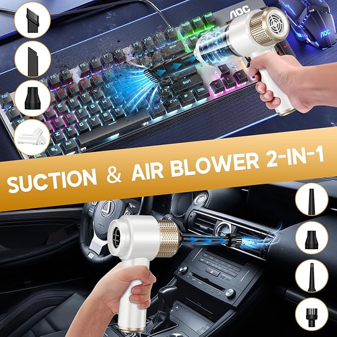 JONYJ Handheld Car Vacuum Cleaner, 16000PA Hand Held Vacuum Portable Cordless, 2 in 1 Air Duster and Vacuum Cleaner with LED Light, Multi-Nozzles, 120W High Power Mini Vacuum for Home, Pet, Office