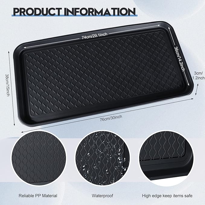 6 Pcs Multi Purpose Boot Tray Waterproof Shoe Mat Tray Indoor Outdoor PET Feeding Mat for Dog Cat Food Bowl Floor Protection with Anti Slip Floor Clean (Black, 30 x 15 x 1.2 inch)
