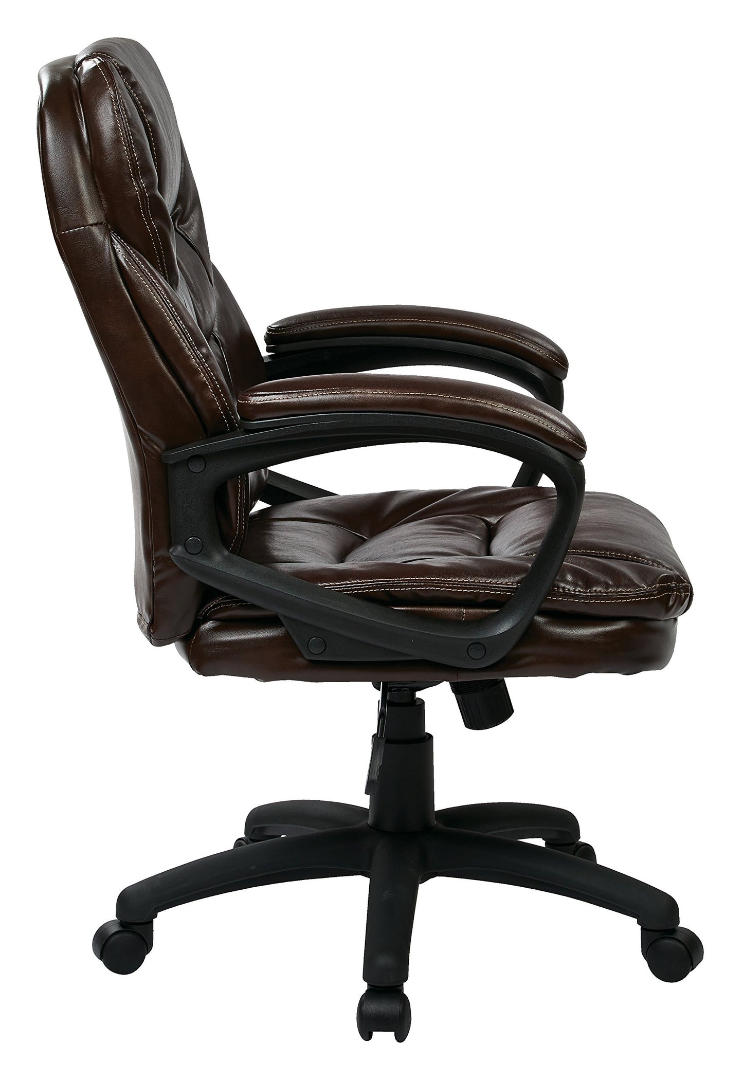 Office Star FL Series Faux Leather Manager's Adjustable Office Chair with Lumbar Support and Padded Arms, Chocolate