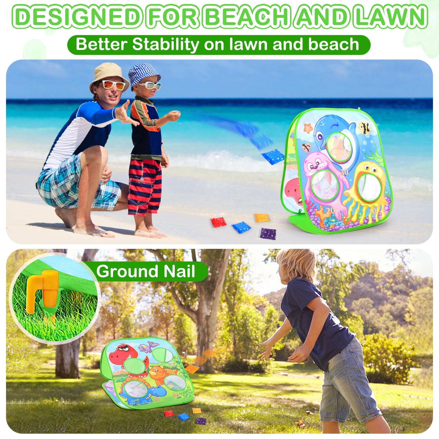 Sisland Bean Bag Toss Game for Kids, Dinosaur Corn Hole Outdoor Toy for Toddler, Outside Yard Party Lawn Backyard Games Birthday Gift for Boy Girl Age 3 4 5 6 7 8