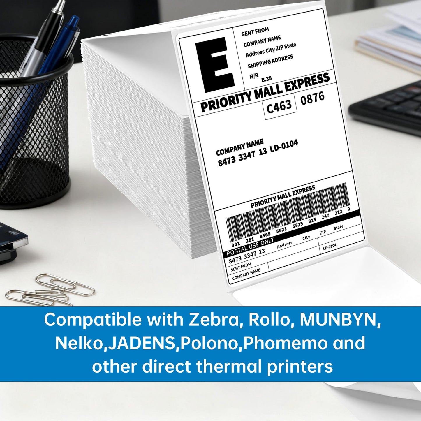 4x6 Thermal Labels 500/Stack, HUOJI Shipping Thermal Labels 4x6 Fanfold Compatible with Rollo, Zebra, MUNBYN Printers (Commercial Grade)