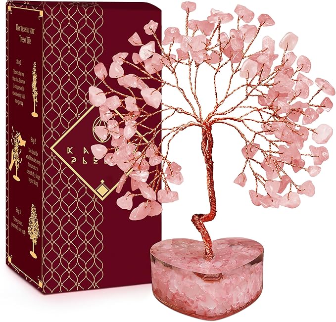 Rose Quartz Crystal Tree Gifts for Women, Handmade Chakra Healing Crystals Tree of Life for Positive Energy, Money, Good Luck, Home and Office Decor, Thoughtful Birthday Gifts for Mom