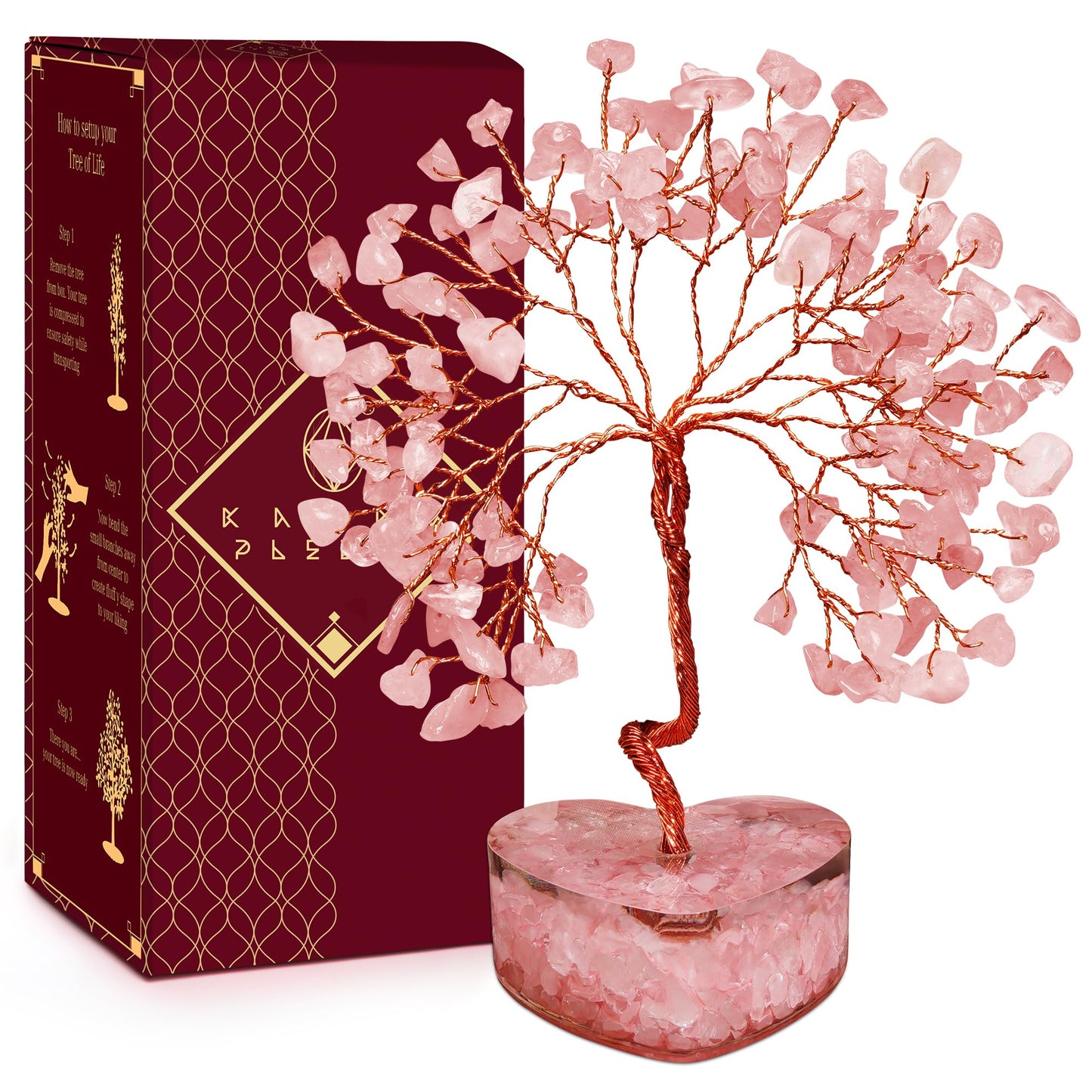 Rose Quartz Crystal Tree Gifts for Women, Handmade Chakra Healing Crystals Tree of Life for Positive Energy, Money, Good Luck, Home and Office Decor, Thoughtful Birthday Gifts for Mom