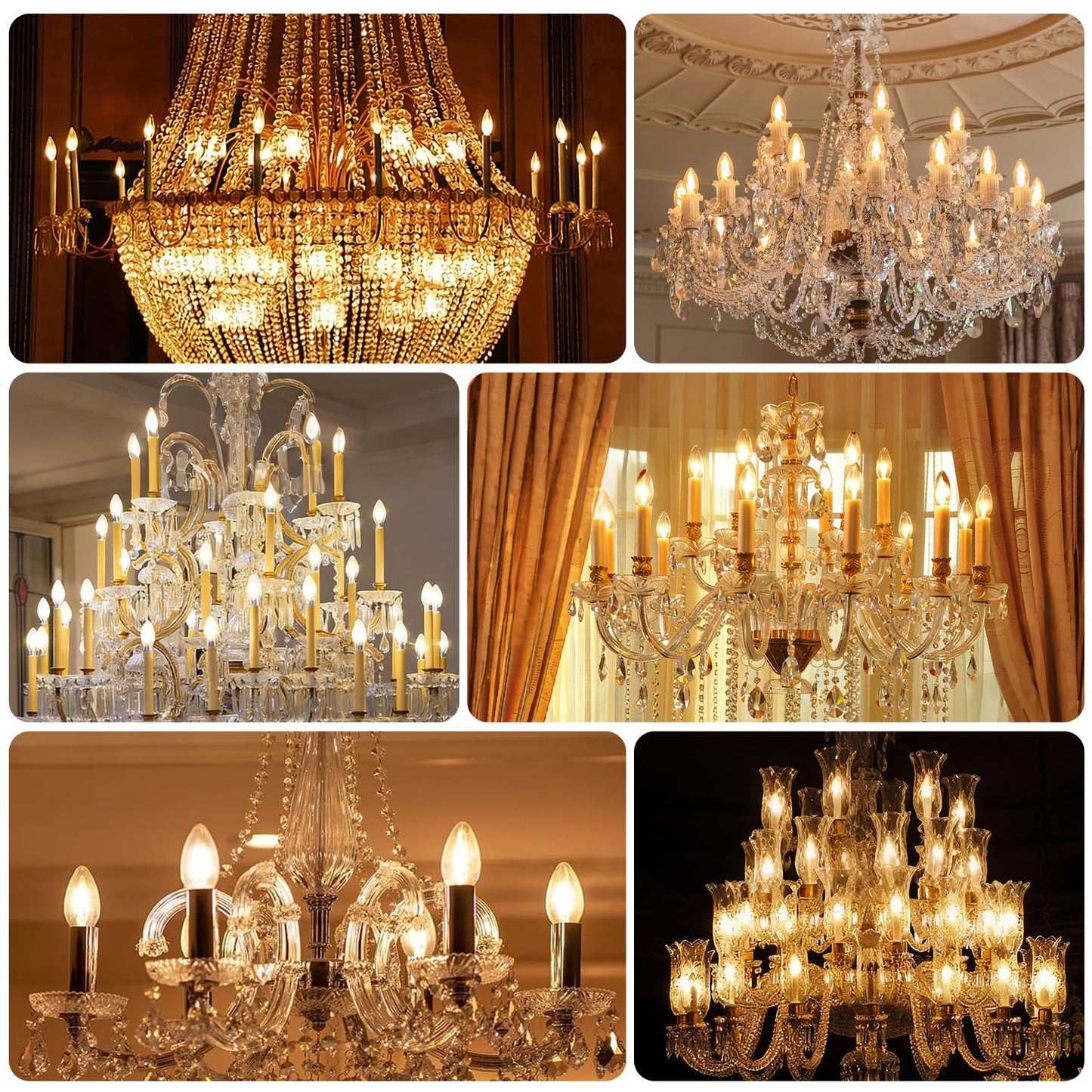 SCOMX 40W Incandescent Equivalent Energy Torpedo Tip Chandelier with Crystal Clear Incandescent Light Bulbs Tip Light Bulb and Medium E26 Candelabra Base (6)