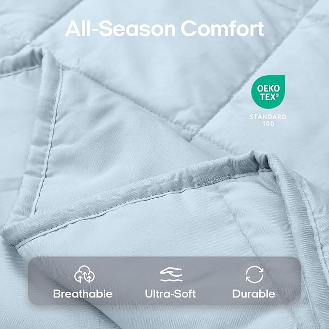 ZonLi Weighted Blanket 15lbs (48''x72'', Twin Size, Cambridge Blue), Cooling Weighted Blankets for Adults, High Breathability Heavy Blanket, Soft Material with Premium Glass Beads