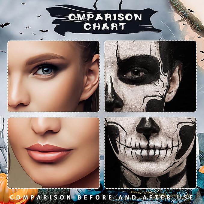 Black White Face Painting Kit: Halloween Body Makeup Special Effects Set for Adult - Professional SFX Makeup Clown Zombie Vampire Skeleton Cosplay