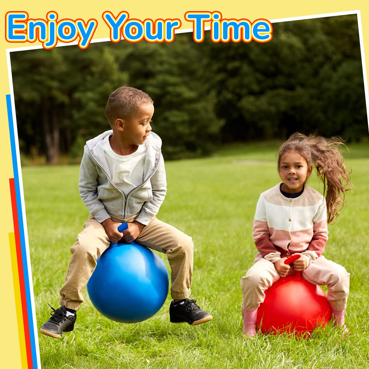 Lewtemi 3 Pcs 18 Inch Hopper Ball Large Jumping Bouncy Balls with Handles Kids Round Ball with Air Pump Bouncing Balls Hopping Toys for 6 Years Old and Above Children Boy Girl(Yellow, Blue, Red)