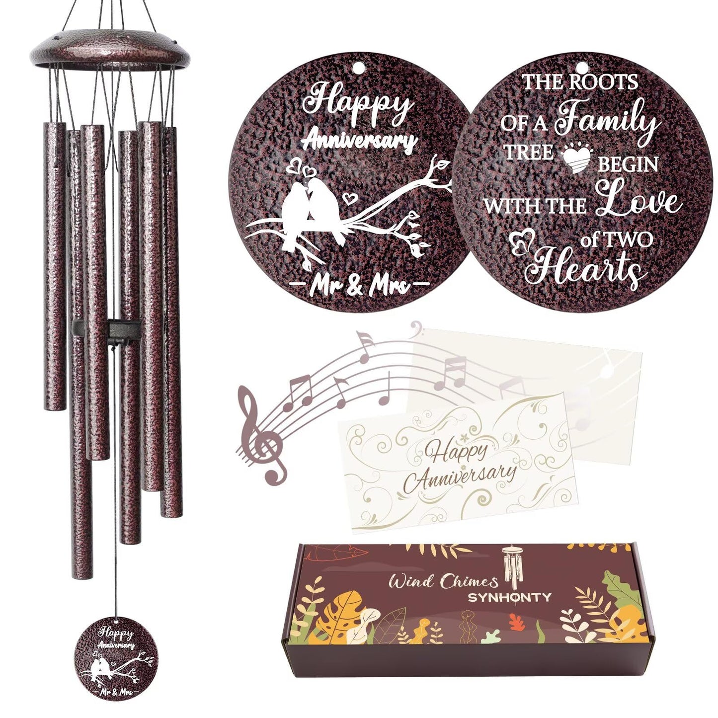 Anniversary Wind Chimes Gifts for Men Women, 25" Wind Chimes Romantic Gift for Couple, Parents, Wife, Husband, Friends, Happy Anniversary Decorations