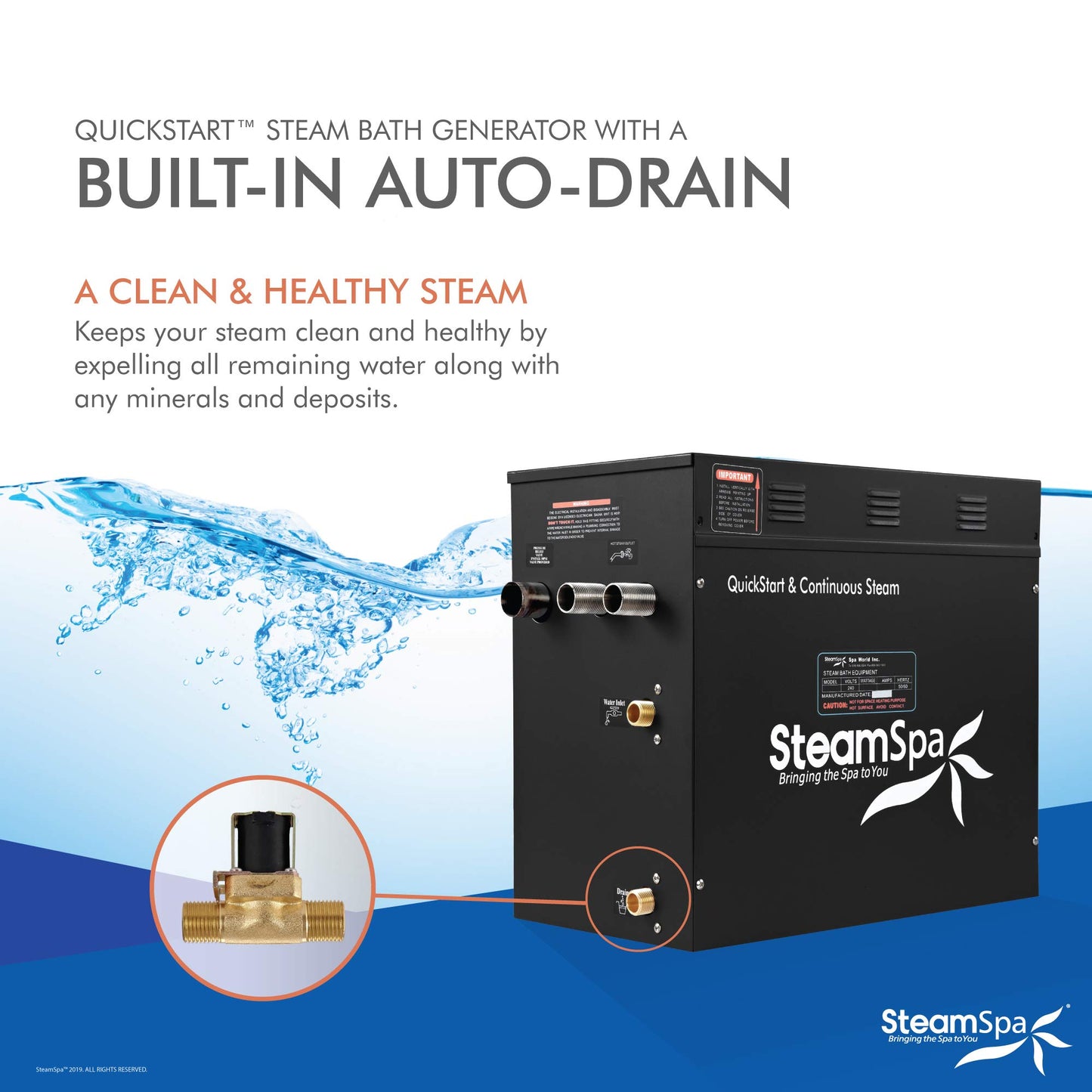 SteamSpa Generator with Quick Start Continuous Steam Technology, Wi-Fi, Bluetooth and Autodrain | 12kW Steam Generator with Chrome Steam Head with Aromatherapy Reservoir | SS-RVB1200CH-A