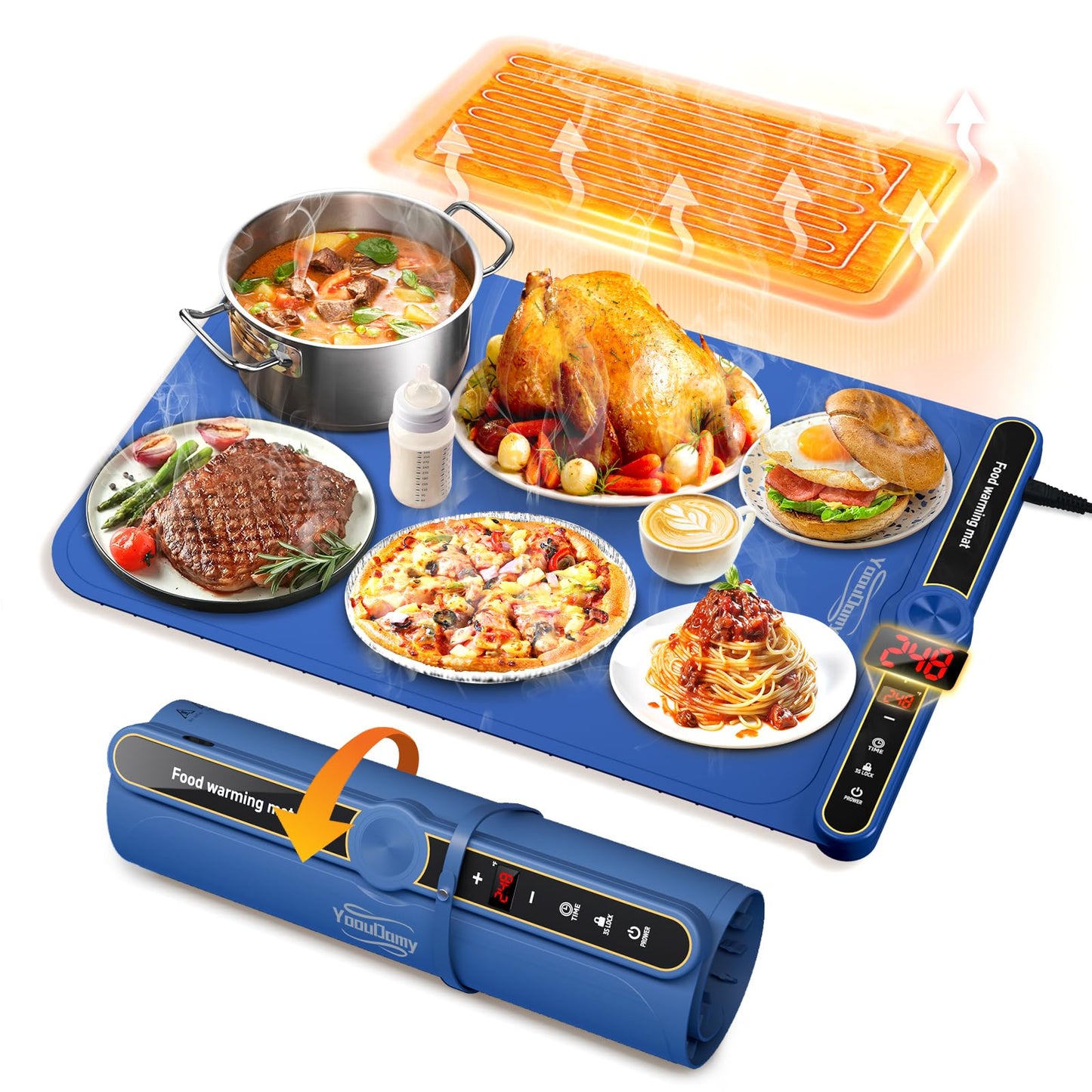 Warming Mat for Food, Food Warming Mat, Electric Warming Tray for Buffets Party, 6 Gear Timed 9 Gear Temperature Controlled 18H Auto Power Off Full Surface Rapid Heating Mat for Food, Home Daily Use