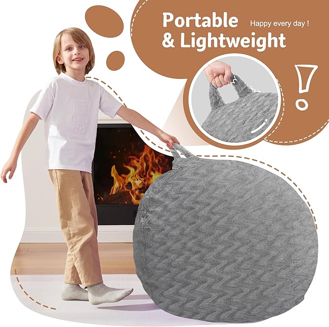 2FT Bean Bag Chair,Giant Bean Bag Chairs for Adults,Big Bean Bags with Memory Foam Filled, Large Beanbag Chairs with Chevron Plush Cover-Grey