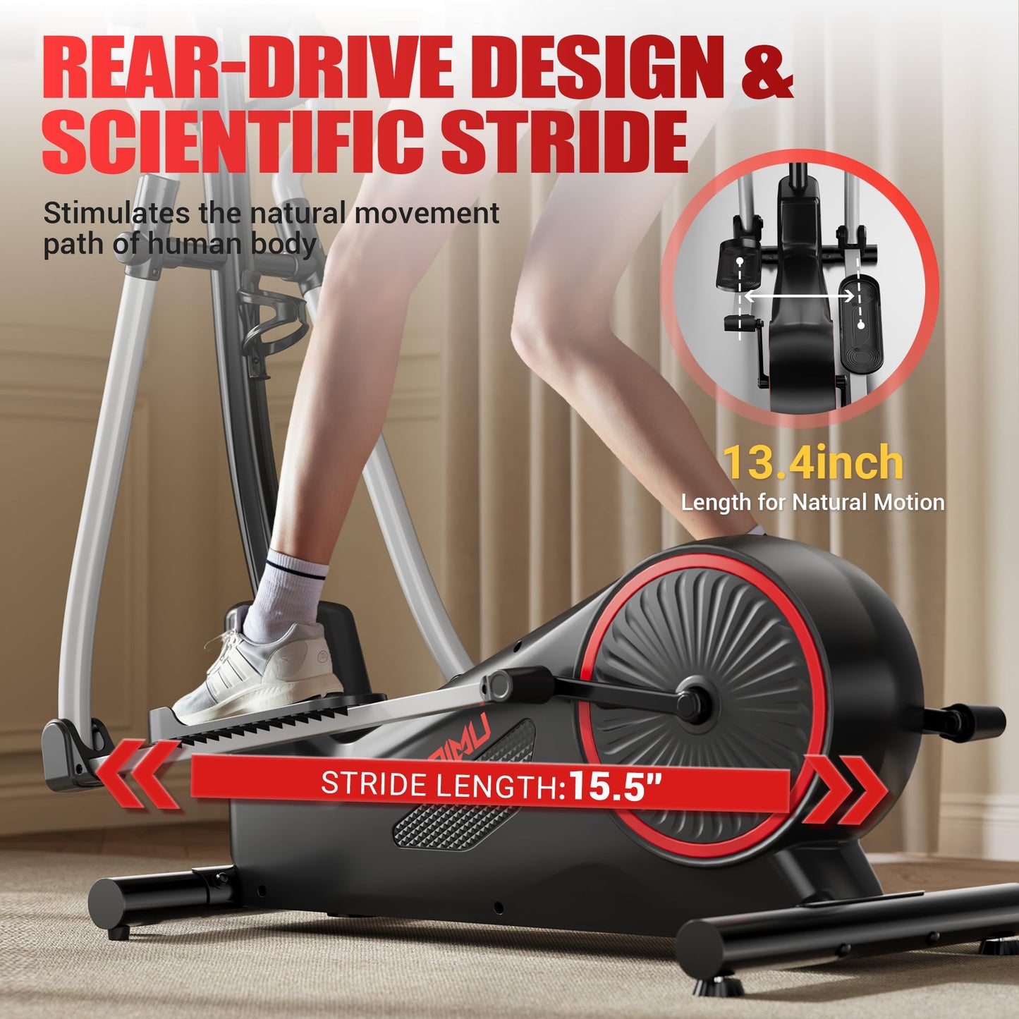 GOIMU Elliptical Machine, Elliptical Exercise Machine for Home with Hyper-Quiet Magnetic Driving System, Elliptical Trainer with 15.5IN Stride, 350LBS Loading Capacity