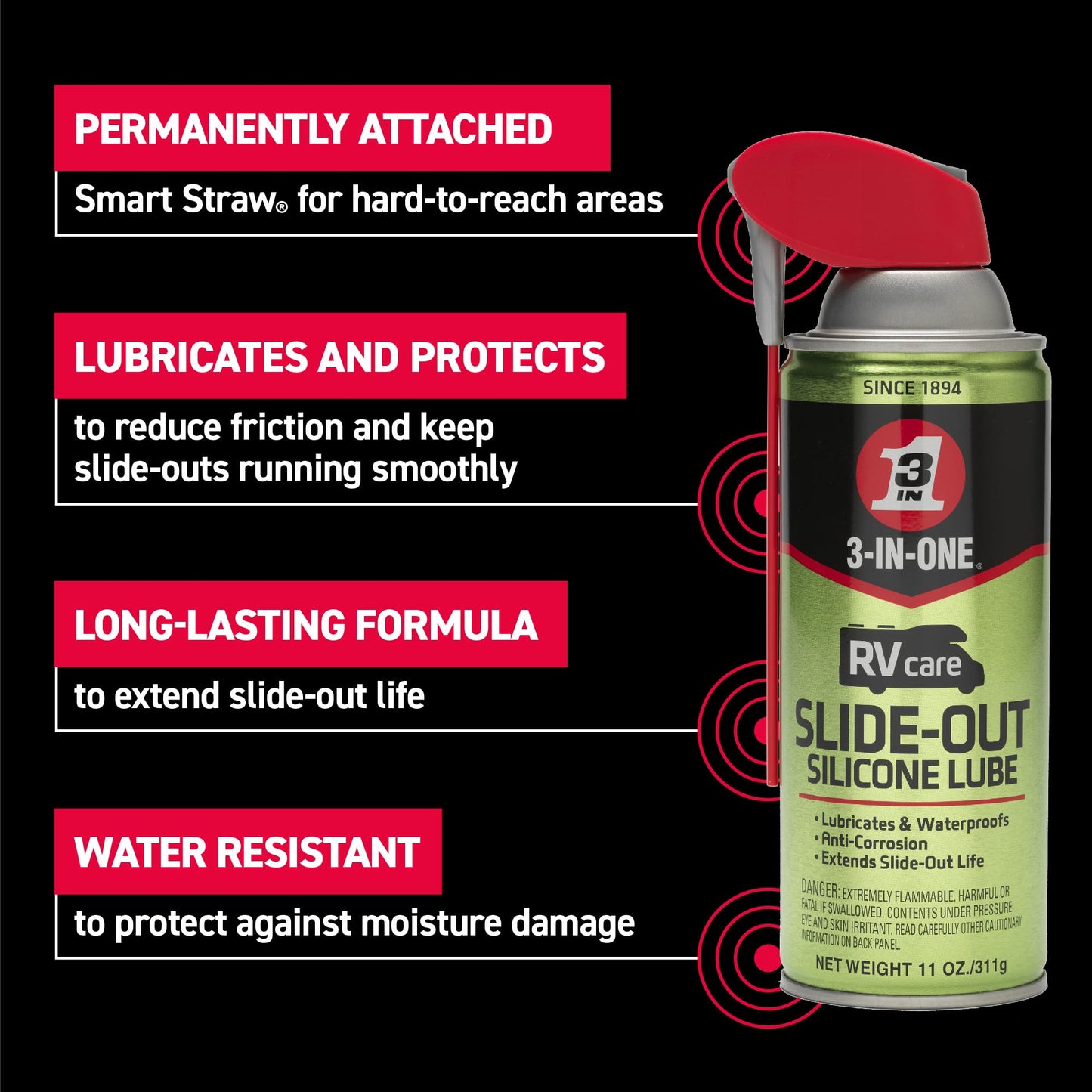 3-IN-ONE RVcare Slide-Out Silicone Lube with Smart Straw Sprays 2 Ways, 11 OZ