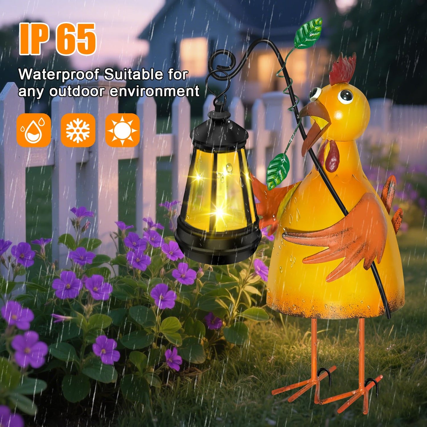 ostritec Solar Garden Decor Outdoor Statue, Metal Chicken with Solar Lantern for Outdoor, Yard, Patio Decor, Unique Birthday Gifts for Women Mom Grandma Cute Housewarming Gifts