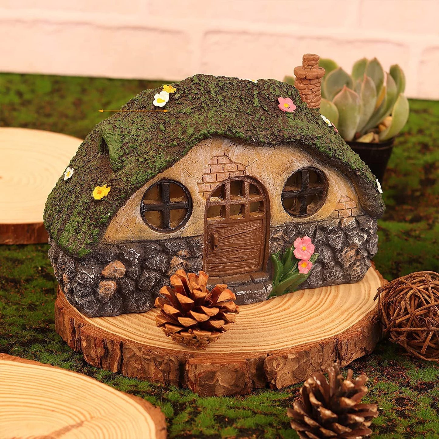 atibi Fairy Garden Statues,Fairy Garden House with Solar Powerd Night Light,Yard Decorations Outdoor Fairy Garden Accessories Decor for Outside