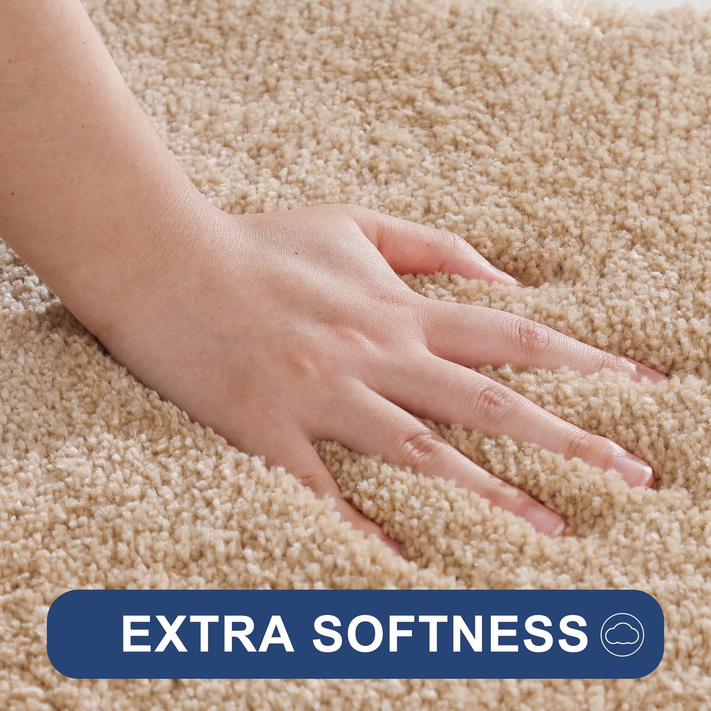 COSY HOMEER Bath Rugs for Bathroom Extra Thick - Anti-Slip Bath Mats Soft Plush Yarn Shaggy 100% Strong Mirco Polyeste Mat Living Room Bedroom Mat Floor Water Absorbent(Beige,20x32 - Inches)
