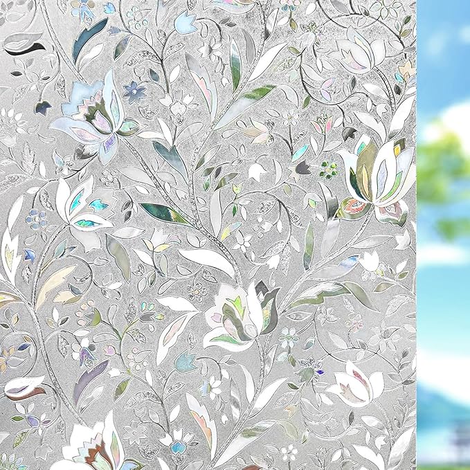 Kromapolis Window Film, Window Privacy Film, Window Vinyl Glass Covering, Stained Glass Decorative Film, Window Film Privacy Frosted Static Clings, Non-Adhesive, No-Glue (35.4 x 118.1inch)