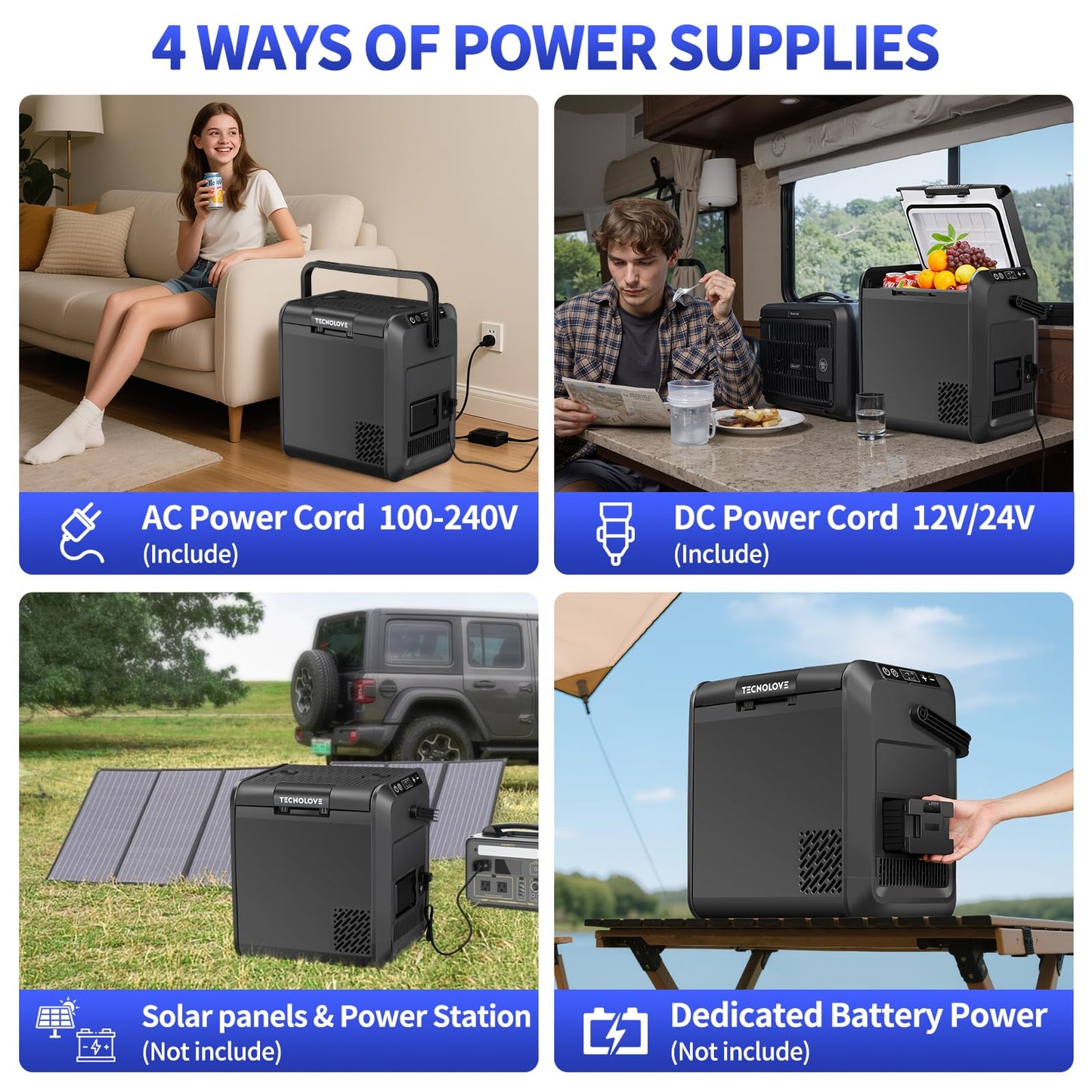 Tecnolove Car Refrigerator Freezer, 22QT Car Fridge Compressor Cooler for Vehicle Use, Dual Power 12V/24V DC & 110-240V AC, -4°F to 50°F for Truck, RV, SUV