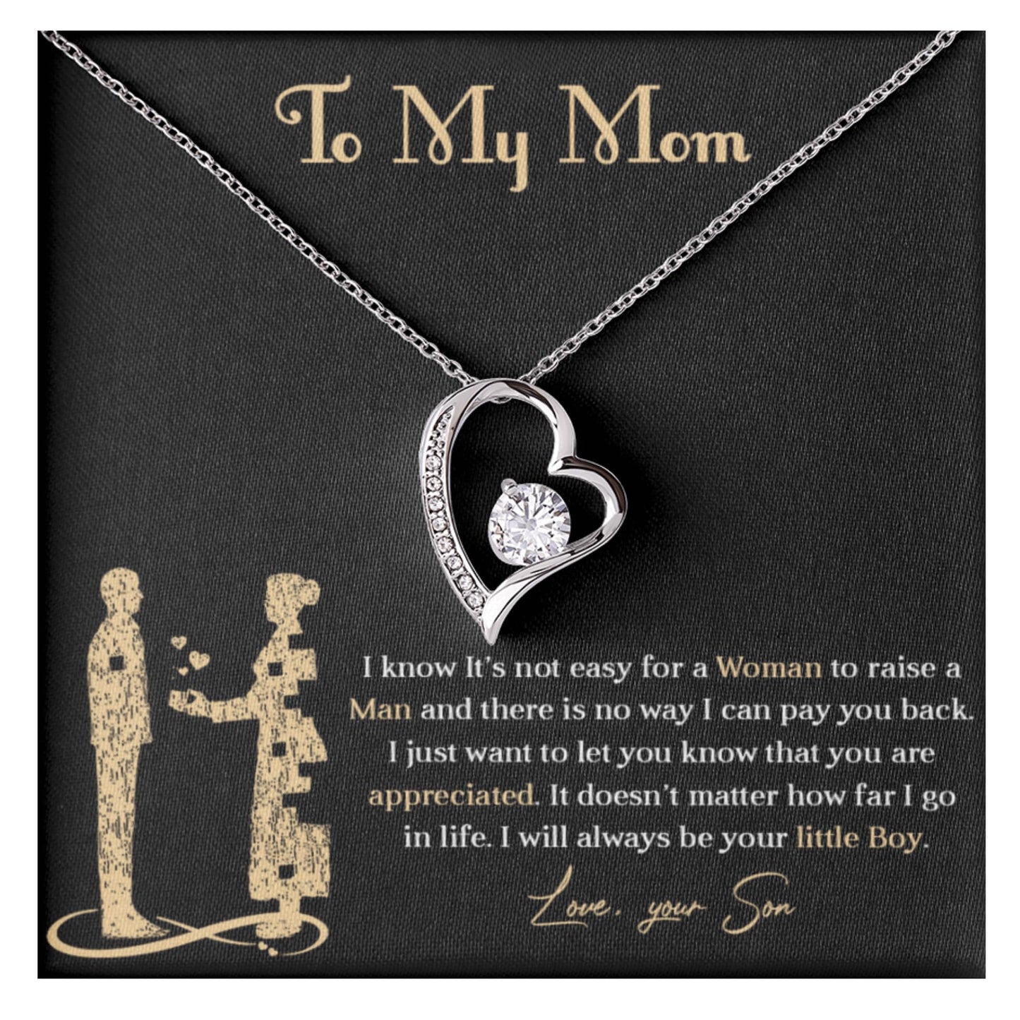 Meaningful Necklace for Mom from Son – I Love You Necklace, Christmas Gift, Sentimental Mother's Day Gift for Mom from Son, Unique Moms Birthday Gift Ideas (Luxury Box, Black)