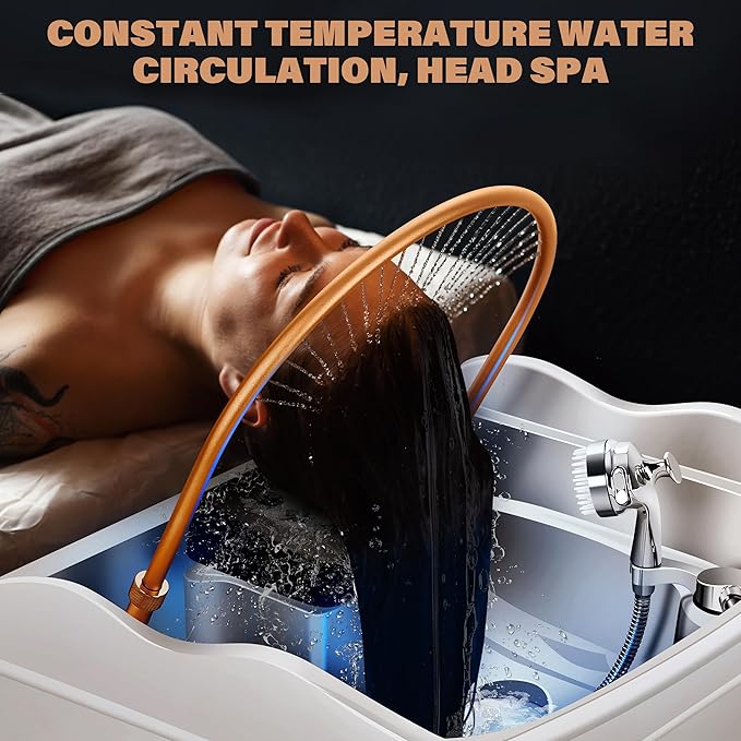 Head Spa Equipment with 60L Water Storage Tank, All-in-One 3-Mode Waterfall & Warm Steam Hair Wash Sink for Scalp Care & Relaxation