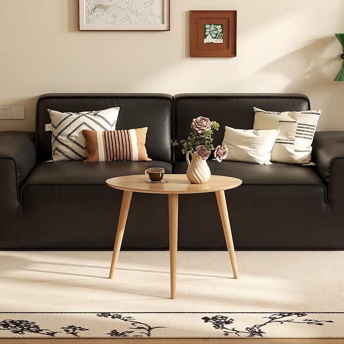Vadisun Small Oval Coffee Table, 25.6" Mid Century Modern End Table for Living Room, 100% Solid Oak Wood Center Table, Side Table (Original Wood Color, 25.59''Wx17.51''Dx19.68''H)