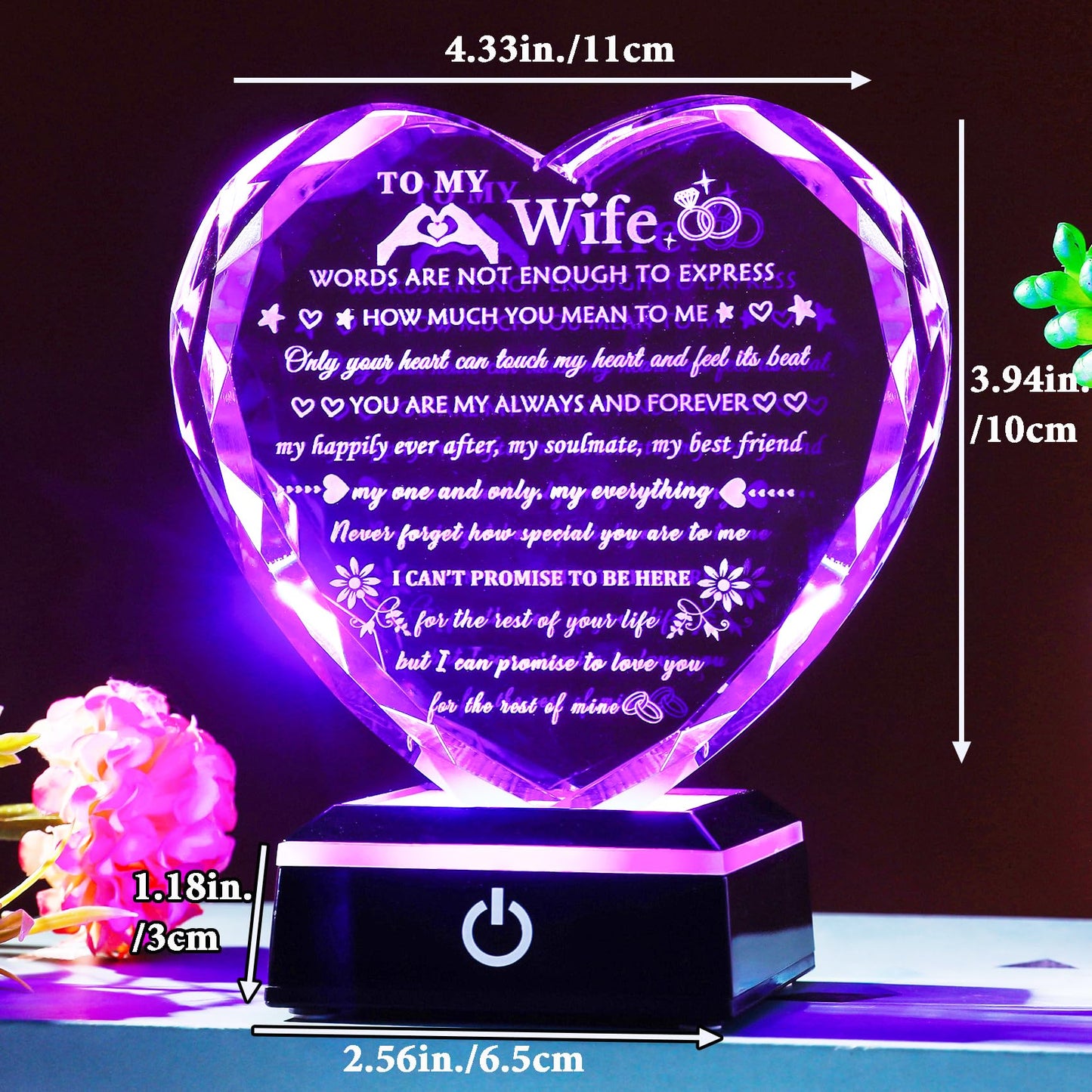 Arikyrist Romantic Wife Gifts from Husband with Colorful LED Base Anniversary Birthday Gift for Wife Crystal Keepsake I Love You Gifts for Her on Mothers Day Valentine Christmas