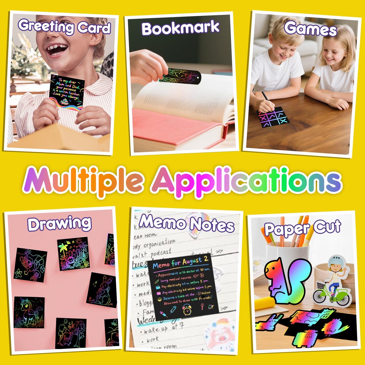 JMMICO Rainbow Scratch Notebook 6 Pack, Scratch Art for Kids with Reusable Cleaner Tool, Mess-Free Crafts for Kids Ages 4-8, Travel, Party, Back to School Gifts for 4 5 6 7 8 9 Year Old Girl Boy