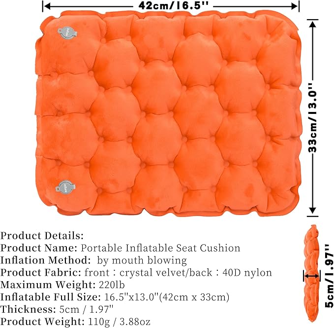 YEEKORO Inflatable Seat Cushion, Lightweight Camping Air Sitting Pad with Repair Cloths, Waterproof Air Seat Cushion, Portable Push-Press Seat Cushion for Airplane Travel Hiking Office Stadium Seat