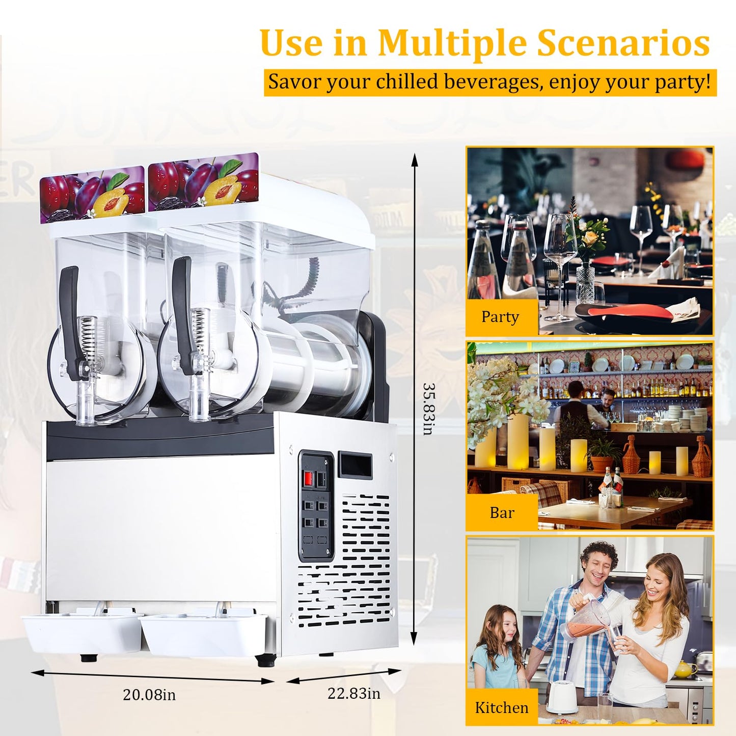 Commercial Slushie Machine - 15L*2 Dual Tank & Triple-Tank Available, Stainless Steel, Self-Cleaning & High-Speed Mixing, Perfect for Frozen Drinks, Margaritas, Coffee, Cocktails, Home, Bars,Black