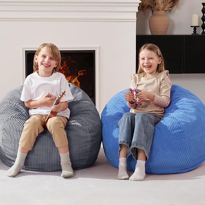 Homguava 2FT Bean Bag Chair,Teardrop Bean Bags Small Beanbag Chair with Memory Foam Filled and Ultra Soft Corduroy Cover for Living Room, Bedroom (Blue)