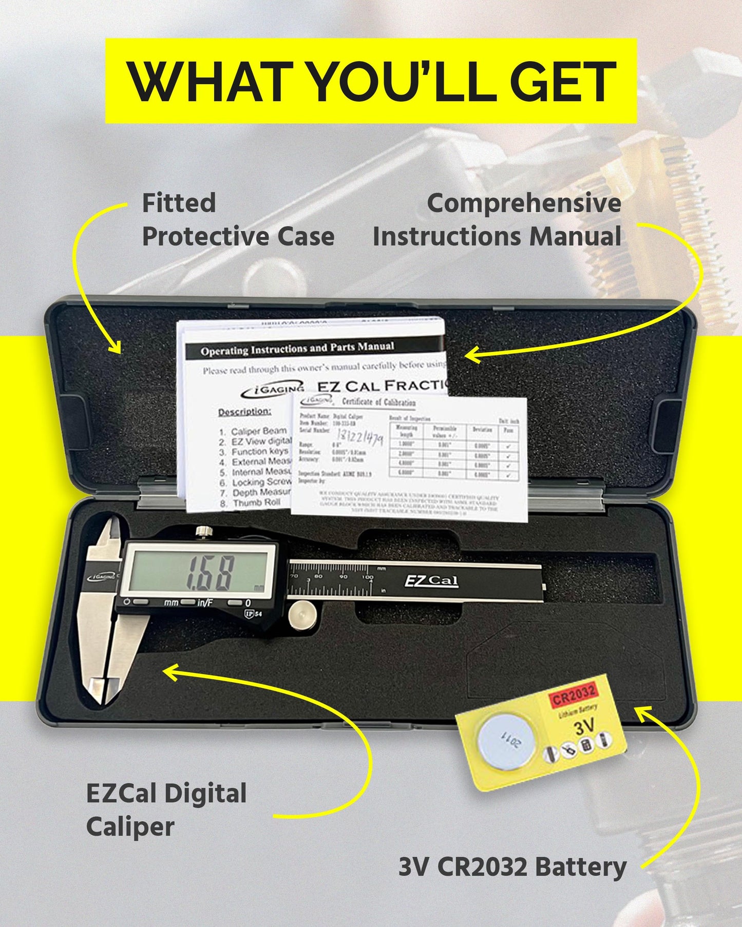 iGaging IP54 Electronic Digital Caliper 0-6" Display Inch/Metric/Fractions Stainless Steel Body